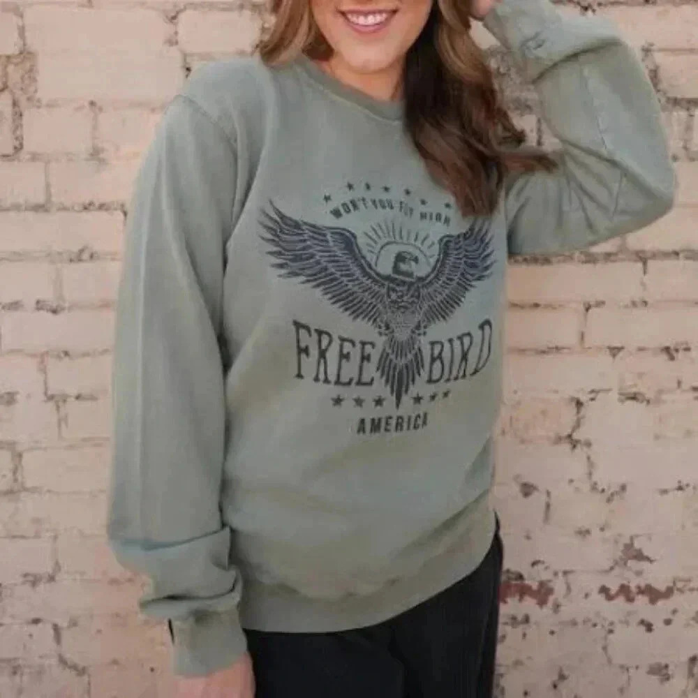 NWT $74 Zutter Free Bird Olive Vintage Sweatshirt Size Small